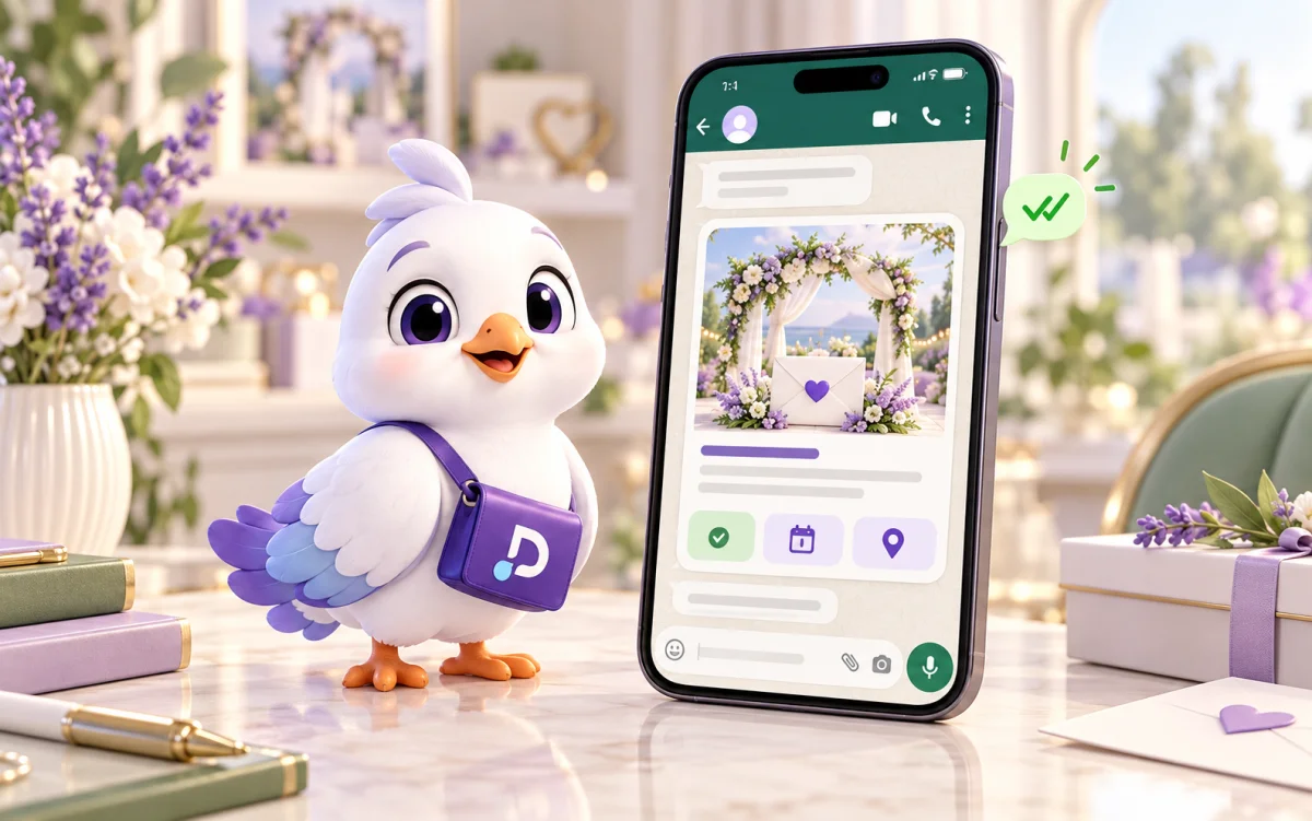 Davetify güvercini telefonunuza örnek WhatsApp davetiyesi getiriyor