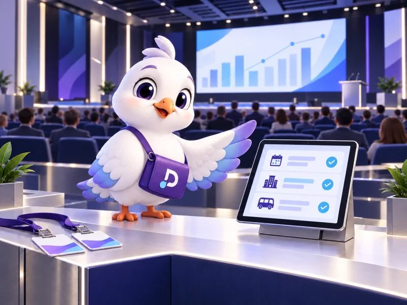 Kongre salonunda etkinlik programını ve katılımı yöneten Davetify güvercini